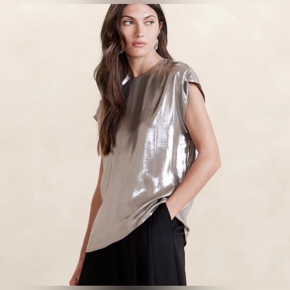 Banana Republic Maxime Metallic Champagne Gold Short Sleeve Sleeveless Top XXL - Picture 11 of 11